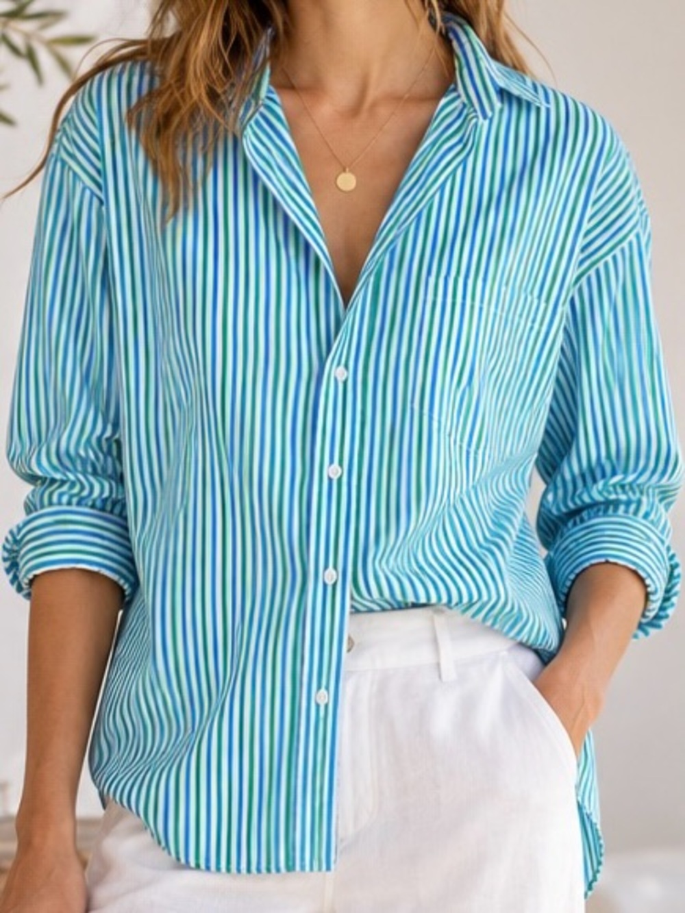 NWT Frank & Eileen ‘Shirley’ Oversized Button-Up Shirt in Blue/Turquoise Stripe